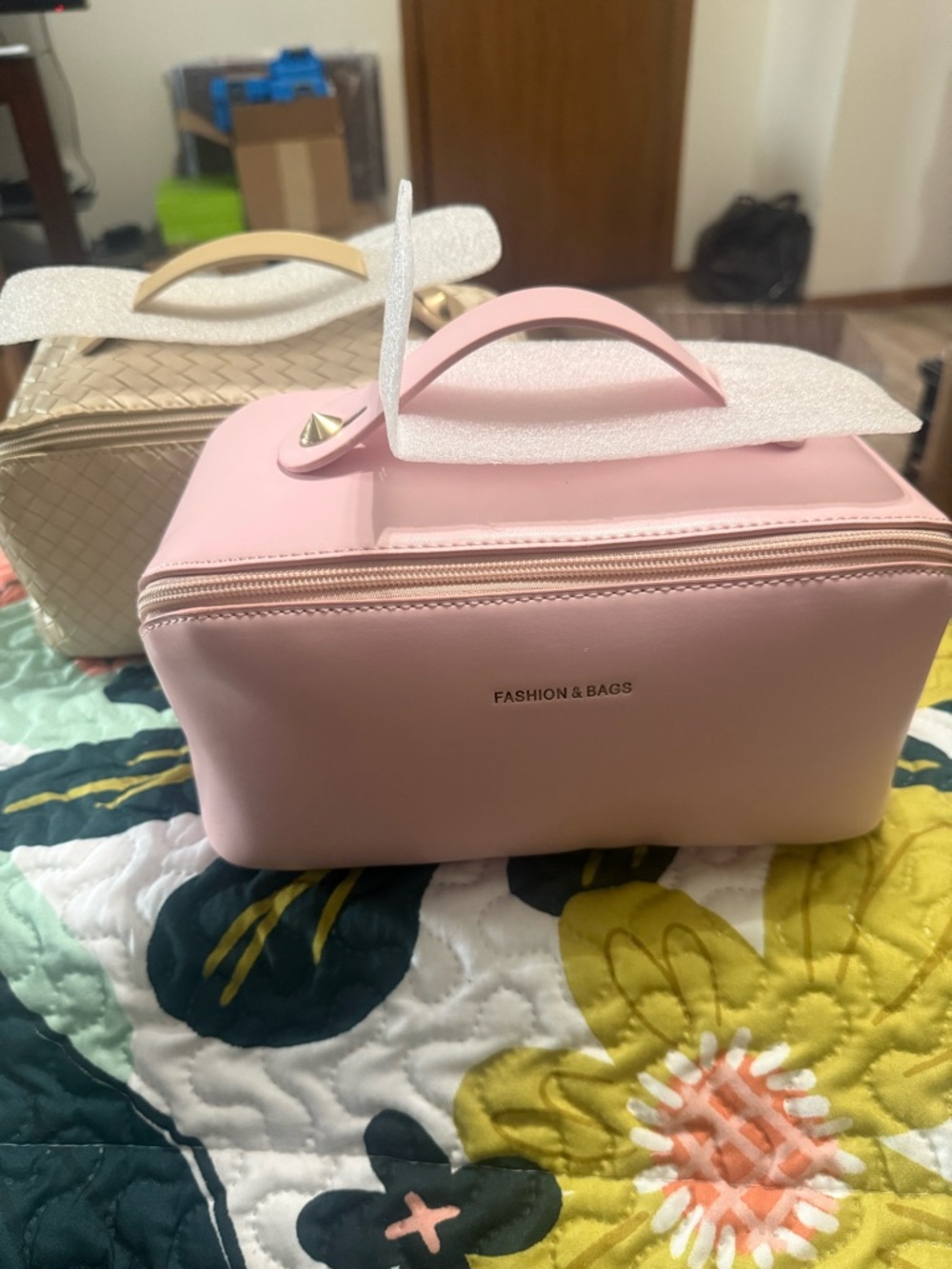 Pink Structured Cosmetic Case with Top Handle